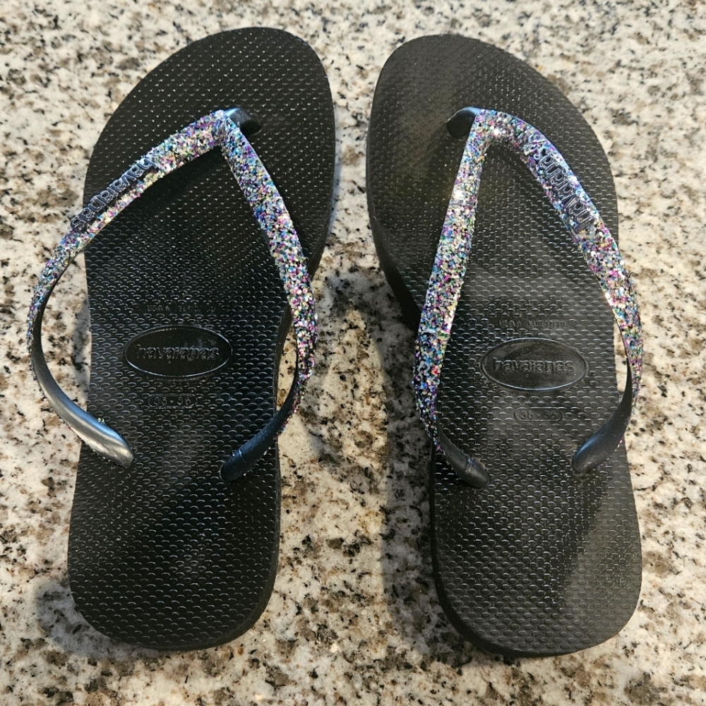 Havaianas Black with Multicolor Glitter Flip Flops